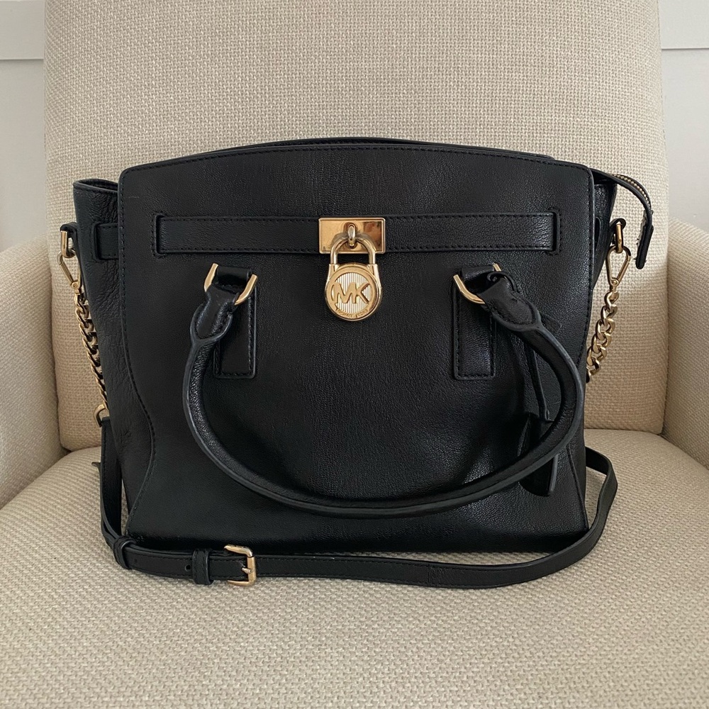 Michael Kors Large Black Leather Hamilton Bag
